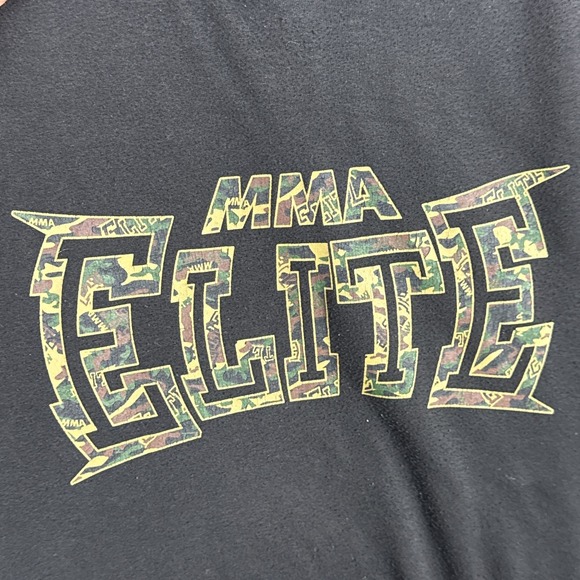 Vintage MMA Elite Hoodie‎ Sweater Mens XL Black Camo Spellout Long Sleeve Y2K - Picture 2 of 8